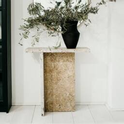 Jazzal L Stone Table/Brown Tones, Minimalist Natural Travertine Bedside/Sofa-Side/Livingroom/Coffee - thumbnail 3