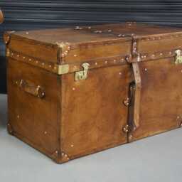 English London Tan Leather Belted Coffee Trunk - thumbnail 1