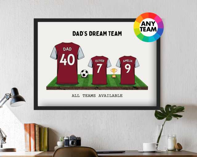 Custom Hammers Dream Team Football Shirt Artwork - Frames Available Gift For West Dad Husband Ham Family Wall United Father's Day Print - image 1