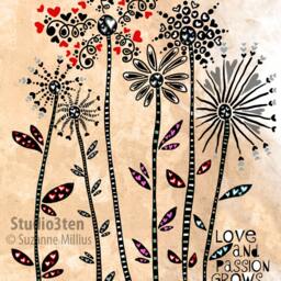 Love Print, House Warming Love Grows Here, Beige Flowers, Art For New Home Buyer, Print About Love, Flowers With Hearts - thumbnail 2
