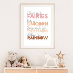 Girls Nursery Prints, Blush Pink, Bedroom Rainbow Wall Art, Fairies Print, Unicorn Mermaid Art - thumbnail 2