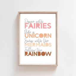Girls Nursery Prints, Blush Pink, Bedroom Rainbow Wall Art, Fairies Print, Unicorn Mermaid Art - thumbnail 3
