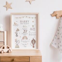 New Baby Neutral Gift, Personalised Print For Boy, Unisex Gift Baby, Nursery Print Boys, Birth Stats - thumbnail 3