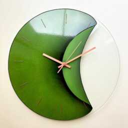 "Green Glass Wall Clock With Copper Details Silent Movement 10"" - 24" - thumbnail 2