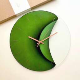 "Green Glass Wall Clock With Copper Details Silent Movement 10"" - 24"