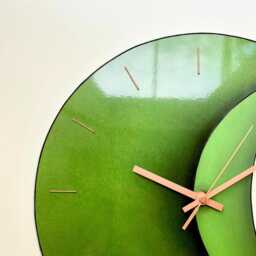"Green Glass Wall Clock With Copper Details Silent Movement 10"" - 24" - thumbnail 3