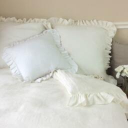 Soft White Ruffle Pillow Sham, Soft White Linen Ruffle Euro Accented Cover - thumbnail 3