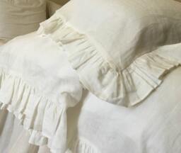 Soft White Ruffle Pillow Sham, Soft White Linen Ruffle Euro Accented Cover