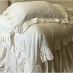 Soft White Ruffle Pillow Sham, Soft White Linen Ruffle Euro Accented Cover - thumbnail 2