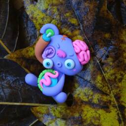 Zombie Bear Polymer Clay Sculpture Handmade Miniature Monster - thumbnail 3