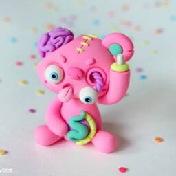 Zombie Bear Polymer Clay Sculpture Handmade Miniature Monster - thumbnail 4