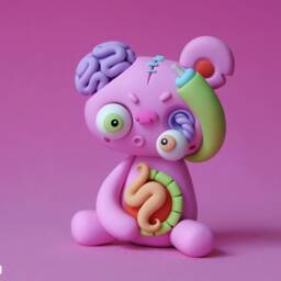 Zombie Bear Polymer Clay Sculpture Handmade Miniature Monster - thumbnail 2