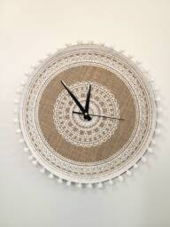 Boho Art Large Wall Clock Unique, Rustic Cottagecore Clocks For Wall, Minimalist Modern Home Decor, White 14 Inch, Linen Weaving - thumbnail 1