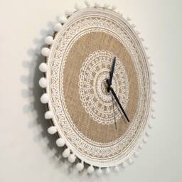 Boho Art Large Wall Clock Unique, Rustic Cottagecore Clocks For Wall, Minimalist Modern Home Decor, White 14 Inch, Linen Weaving - thumbnail 3