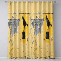 Black Crow Perched On Yellow Utility Box Street Art Elegant Design For Home Decor Readymade Eyelet Ring Top Thermal 100% Blackout Curtains - thumbnail 3