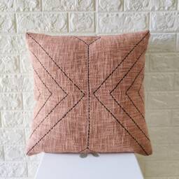 Hand Machine Stitches Cushion Cover 18x18 - 20x20 Inches 100% Cotton Blush Pink Handmade Decorative Indian Boho Textured Throw Pillow - thumbnail 2