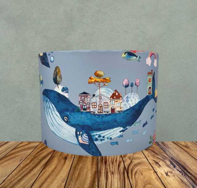 Whale Lampshade For Ceiling & Table Lamps, Kids Ocean Nautical Drum Light Shade - image 1