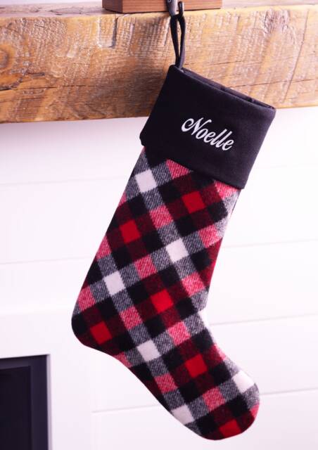 Personalized Christmas Stocking, Buffalo Check Red, Black, White - Merrystockings Exclusive - image 1