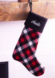 Personalized Christmas Stocking, Buffalo Check Red, Black, White - Merrystockings Exclusive - thumbnail 1