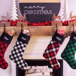 Personalized Christmas Stocking, Buffalo Check Red, Black, White - Merrystockings Exclusive - thumbnail 2