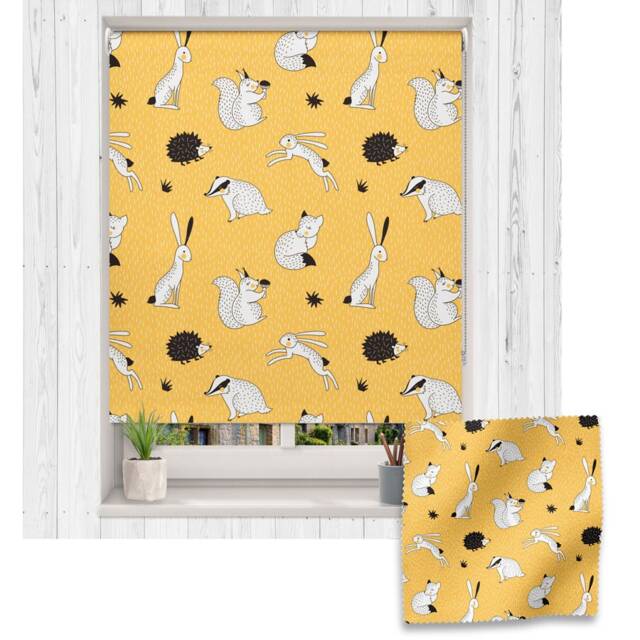 Yellow Woodland Roller Blind, Children's Made To Measure, Animal Blind - image 1