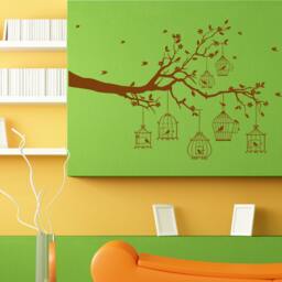 Tree Branch Leaves Birds in Bird Cages Nature Design Wall Sticker Vinyl Mural Decal Home House Apartment Art Decor Free Shipping L124