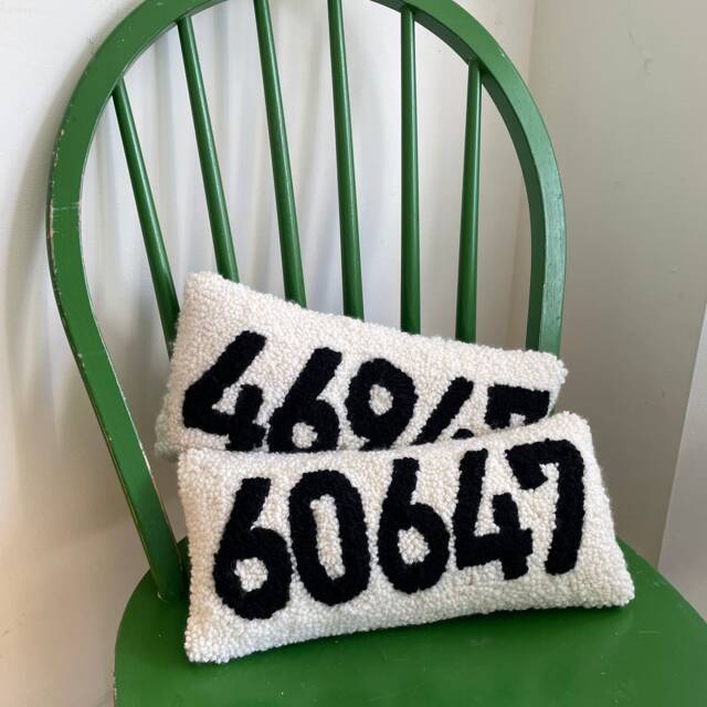 Zip Code Decorative Pillow Small Handmade Punch Needle Custom - image 1