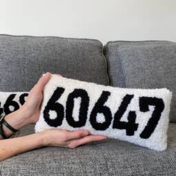 Zip Code Decorative Pillow Small Handmade Punch Needle Custom - thumbnail 3