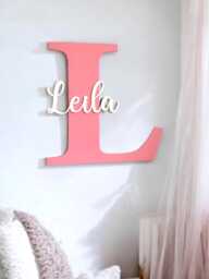 Custom Initial & Name Sign, Wooden Wall Plaque, Letter Sign For Door, Modern Nursery Decor, Large Personalised Letter, Kids Room - thumbnail 1