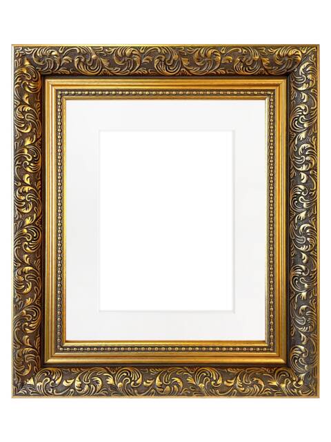 Dahlia Gold Ornate Photo, Picture Frame With White Mount - image 1