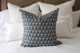 Teal Floral Cotton Cushion With Feather Insert Patterned Throw Pillow - 45x45cm - thumbnail 1