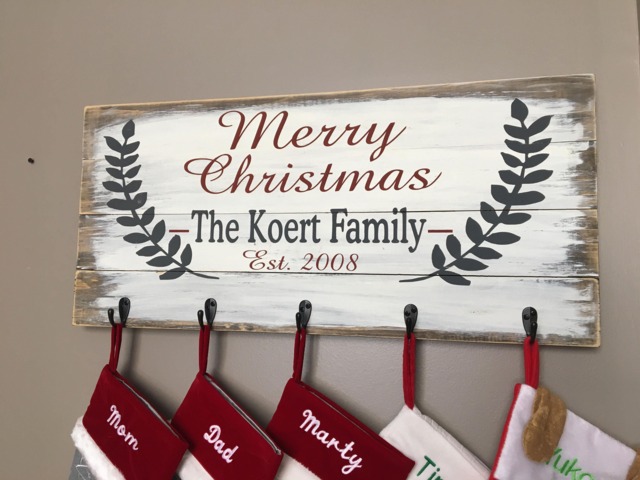 Personalized Christmas Stocking Holder Rustic Hand-Painted Wood Sign - image 1