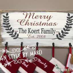 Personalized Christmas Stocking Holder Rustic Hand-Painted Wood Sign - thumbnail 3