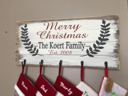 Personalized Christmas Stocking Holder Rustic Hand-Painted Wood Sign - thumbnail 1