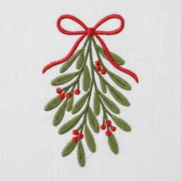 Personalized Linen Family Stocking - Christmas Gift With Mistletoe Embroidery Handmade Holiday Stocking, Gift - thumbnail 3