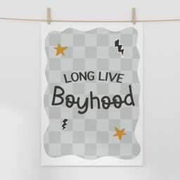 Long Live Boyhood Print in Blue, Checkered Pattern Boys Prints, Kids Retro Bedroom Playroom, Scandi Nursery Decor - thumbnail 3