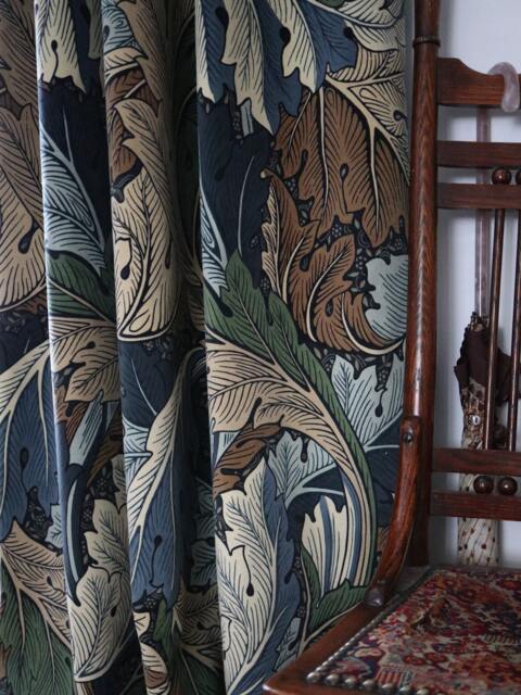William Morris & Co Acanthus Velvet Portiere Door Curtain Slate Blue Thyme - image 1