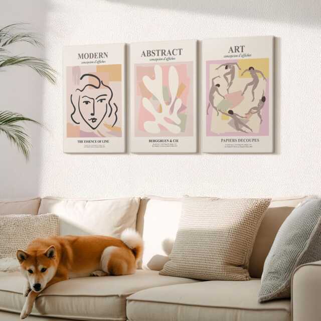 Canvas Set Of 3 Wall Art - Stylish Portraits & Forms in Pastel Colors, Pink Print, Artwork Hanging Piece - image 1
