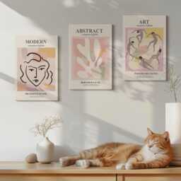 Canvas Set Of 3 Wall Art - Stylish Portraits & Forms in Pastel Colors, Pink Print, Artwork Hanging Piece - thumbnail 3