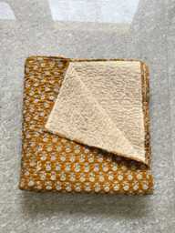 Hand Block Printed Kantha Quilt Mustard Floral Cotton Reversible Bedspread