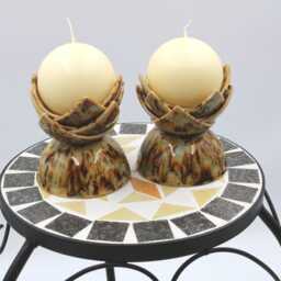 Handmade Crystalline Glaze Candle Holders Brown, Bluish-Green Set - thumbnail 3