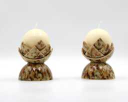 Handmade Crystalline Glaze Candle Holders Brown, Bluish-Green Set - thumbnail 1