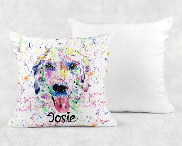 Personalised Watercolour Rainbow Retriever Dog Cushion, Cuddle Pillow, Birthday Gift - image 1
