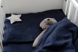Organic Navy Blue Linen Bedding Set Fitted Sheet, Duvet Cover, Pillowcase, For Baybies, Toddlers, Kids - thumbnail 1
