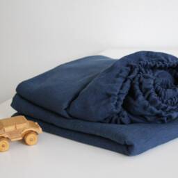 Organic Navy Blue Linen Bedding Set Fitted Sheet, Duvet Cover, Pillowcase, For Baybies, Toddlers, Kids - thumbnail 2