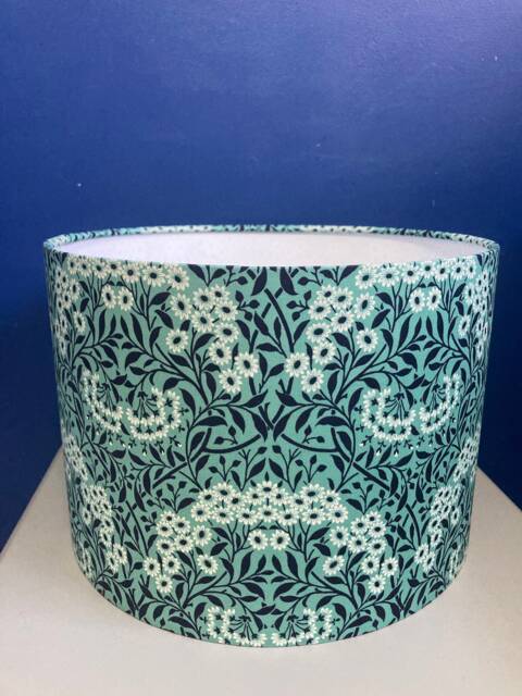 William Morris Lampshade in Turquoise Michaelmas Daisy Fabric, Navy Blue Floral Shade, Made To Order - image 1