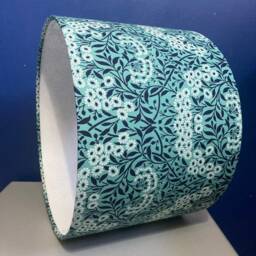 William Morris Lampshade in Turquoise Michaelmas Daisy Fabric, Navy Blue Floral Shade, Made To Order - thumbnail 2