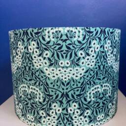 William Morris Lampshade in Turquoise Michaelmas Daisy Fabric, Navy Blue Floral Shade, Made To Order - thumbnail 4