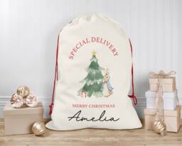 Personalised Christmas Sack - Custom Stocking - Rabbit For Kids, Children's Santa Sack, Sacks - thumbnail 1