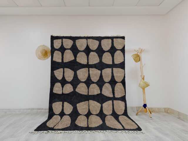 Black & Cream Abstract Rug - Modern Shaggy Area Contemporary Wave Design - image 1